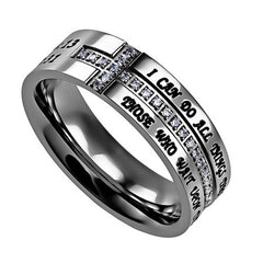 PHIL 4:13 & ISAIAH 40:31 Protection Cross Ring with Engraved Bible Verse & CZ Stones