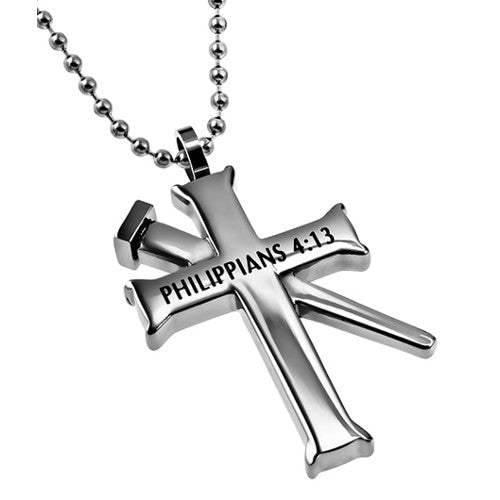 Philippians 4:13 Cross And Nail Chain Pendant