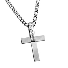 Philippians 4:13 Bible Verse, Simple Cross Pendant with Stainless Steel Curb Chain