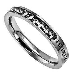 Christian Ring For Women Philippians 4:6 BE ANXIOUS FOR NOTHING Bible Verse, Stainless Steel Princess Cut CZ Stones