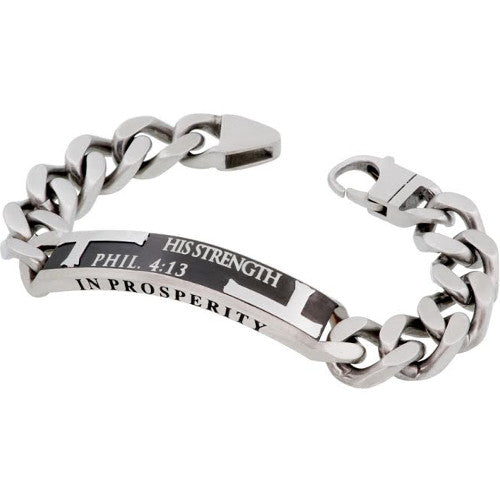PHILIPPIANS 4:13 Bracelet, Stainless Steel Curb Chain with Crosses