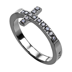 POSSIBLE Ring Bible Verse, Sideways Cross Stainless Steel with Clear CZ Stones