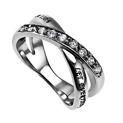 Psalm 150:6 PRAISE Ring, Bible Verse, Criss Cross Stainless Steel with CZ