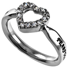 Psalm 139 PRAISE Heart Ring, Bible Verse, Stainless Steel with CZ