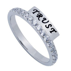 Eternity Ring TRUST, Proverb 3:5 Bible Verse, Stainless Steel with CZ Stones