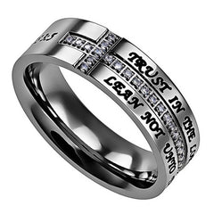 PROVERBS 3:5 Side Cross Ring with Engraved Bible Verse & CZ Stones