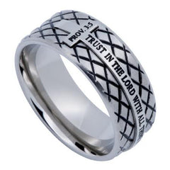 Proverbs 3:5 TRUST, Stainless Steel Diamond Back Cross Ring