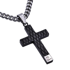Psalm 23:4 FEAR NOT Stainless Steel Engraved Black Cross Necklace