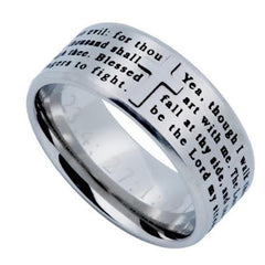 PSALM 23:4 Cross Ring for Men, Engraved Bible Verse, Stainless Steel