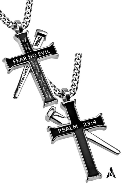 Psalm 23:4 Cross and Nail Necklace Steel