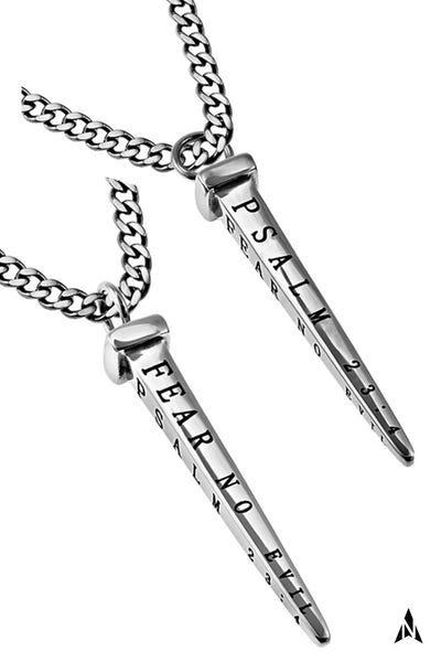 Christian Nail Cross Necklace Psalm 23:4 Bible Verse, Stainless Steel Chain