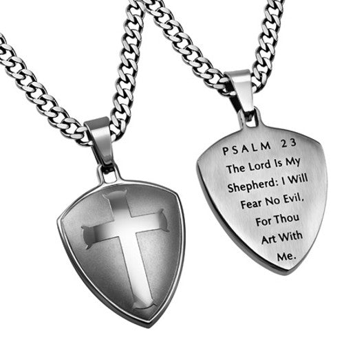 【Inside23】2-3 Cross Necklece with23 Shield of Faith Psalm 23 Necklace, Stainless Steel Cross with