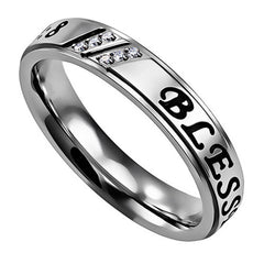 BLESSED PSALM 34:8 Religious Scripture Ring, Stainless Steel CZ