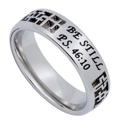 PSALM 46:10 BE STILL Jewelry, Bible Verse Cross Ring For Girls, 316L Stainless Steel