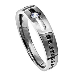 Psalm 46:10 Ring Be Still and Know that I am God, Stainless Steel with Cut Out Cross