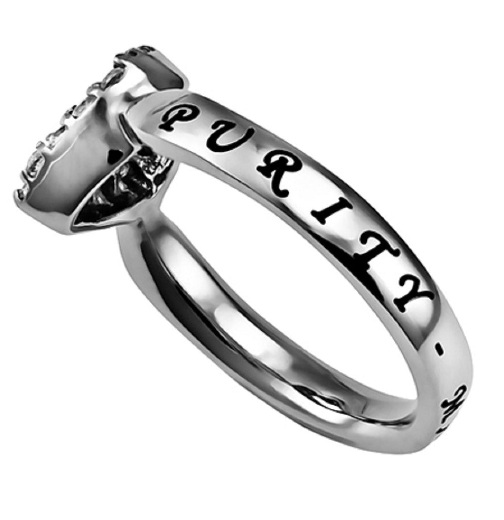 Matthew 5:8 PURITY Heart Ring, Bible Verse, Stainless Steel with CZ ...