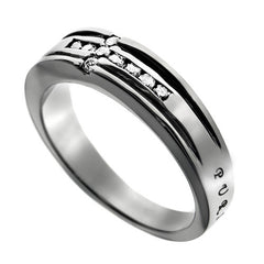 PURITY Promise Ring, Bible Verse with CZ Cross, Stainless Steel