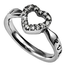 Matthew 5:8 PURITY Heart Ring, Bible Verse, Stainless Steel with CZ