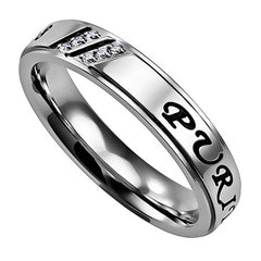 PURITY Promise Religious Scripture Ring, Stainless Steel CZ