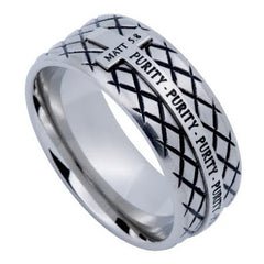 PURITY Ring for Men, Matthew 5:8, Steel Diamond Back Cross Ring