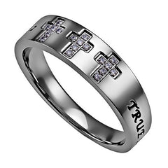 TRUE LOVE WAITS 1 TIM 4:12 Ring for Teenage Girl Christian Trinity Cross, Engraved Bible Verse with CZ