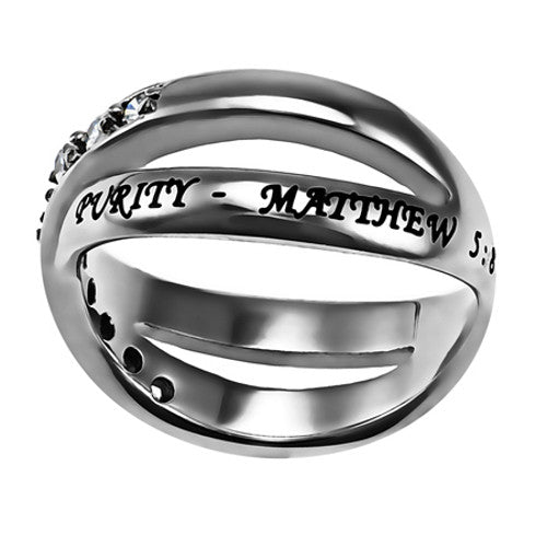 Purity Ring for Girls, Criss Cross Band with Bible Verse and CZ Stones