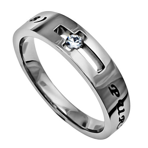 Purity Ring for Girls with Bible Verse, Stainless Steel Cut Out Cross