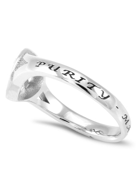 PURITY Heart Ring for Women with CZ Crosses, Stainless Steel