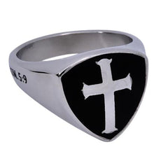 BLOOD Black Signet Shield Cross Ring, Stainless Steel