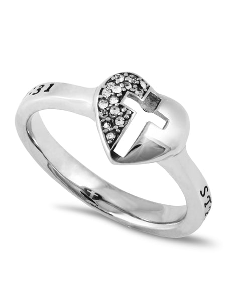 ISAIAH 40:31 Ring with Bible Verse, Heart and Lock in Stainless Steel