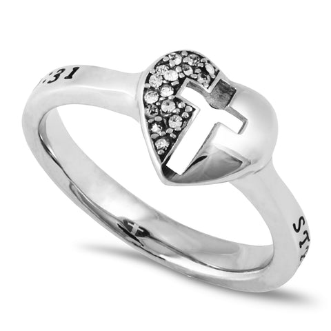 ISAIAH 40:31 Ring with Bible Verse, Heart and Lock in Stainless Steel