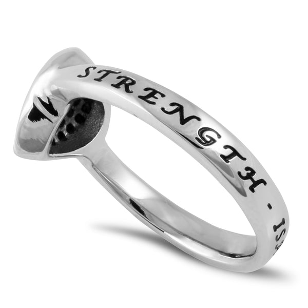 ISAIAH 40:31 Ring with Bible Verse, Heart and Lock in Stainless Steel