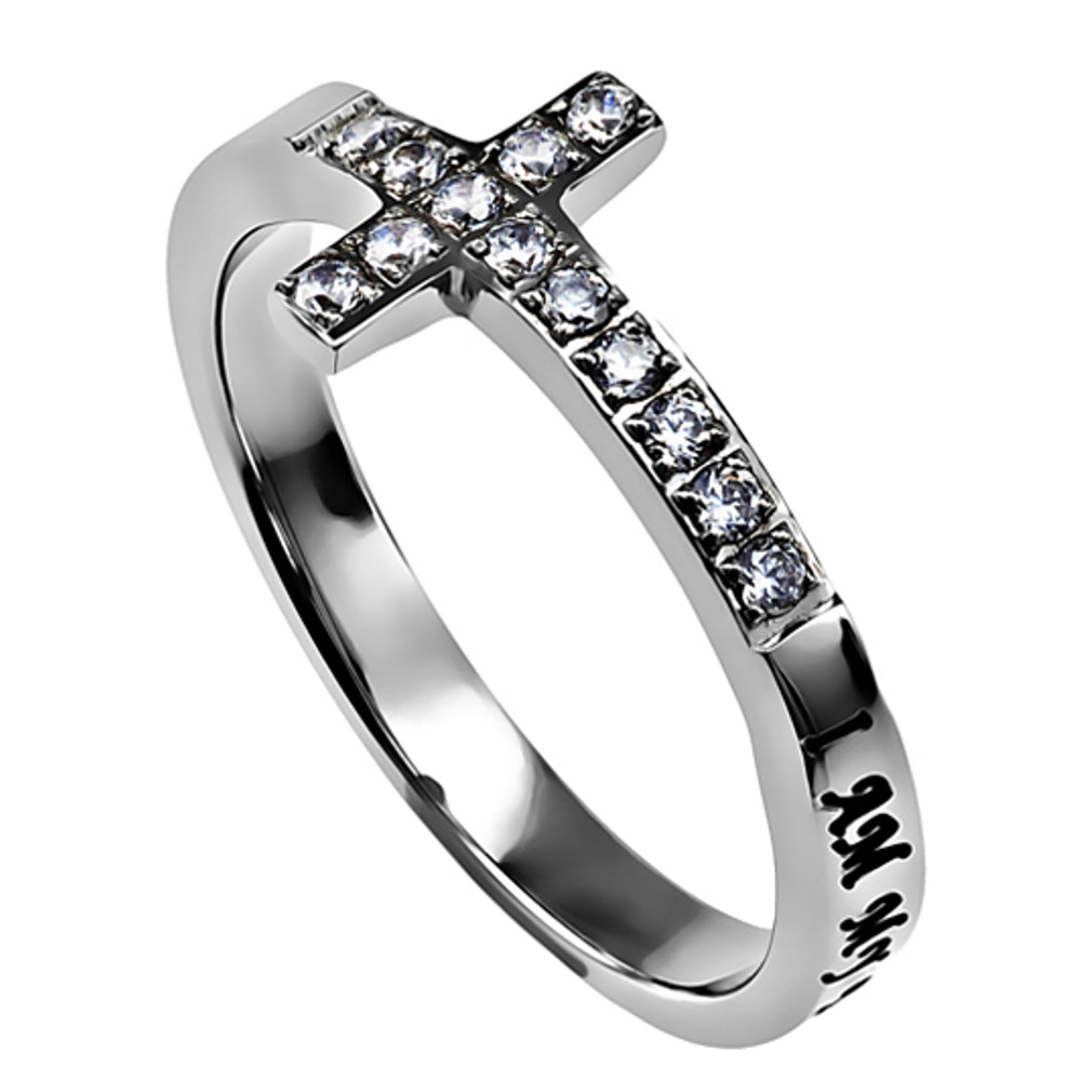 MY BELOVED Ring Bible Verse, Sideways Cross Stainless Steel with Clear CZ  Stones