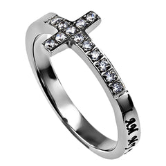 MY BELOVED Ring Bible Verse, Sideways Cross Stainless Steel with Clear CZ Stones