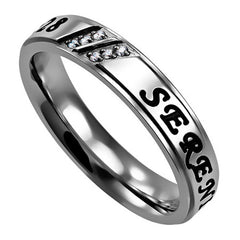 SERENITY PRAYER Religious Scripture Ring, Stainless Steel CZ