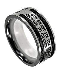 Serenity Prayer Ring, Stainless Steel Cable Band with Bible Verse
