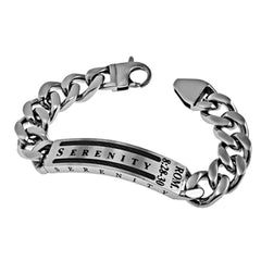 Christian Bracelet for Men, SERENITY, Stainless Steel Curb Chain