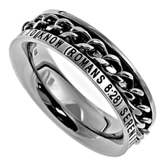 SERENITY Romans 8:28 Christian Women Chain Ring, Stainless Steel