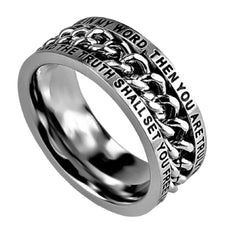Set Free John 8:31,32 Bible Verse, Stainless Steel Spinner Chain