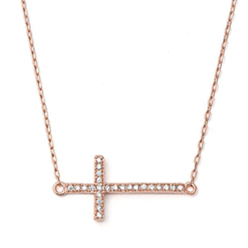 Cross & Rose Heart Diamond Pendant in 10k Gold