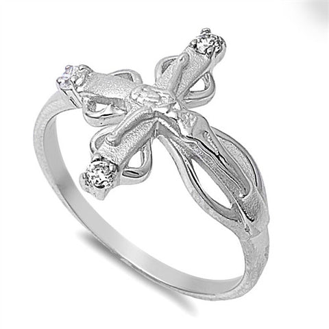 Sterling Silver Sideways Cross Ring For Unisex - 9mm Wide Band, 925 Silver, Sizes 3-12