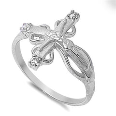 Sideways Crucifix Cross Ring with Jesus, Sterling Silver, Free Jewelry Gift Box