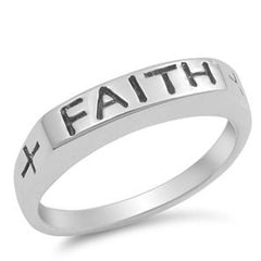 925 Sterling Silver FAITH Ring with Cross and Gift Box