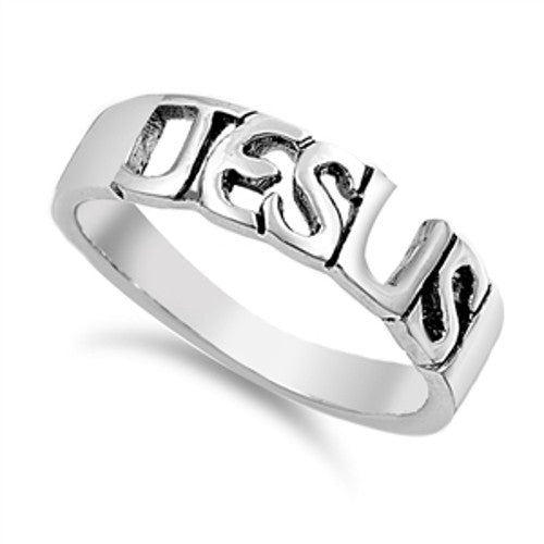 Sterling Silver JESUS Ring with Jewelry Gift Box