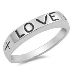 925 Sterling Silver LOVE Ring with Cross and Gift Box