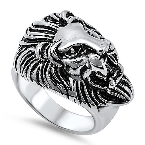 Steel Lion Ring for Men, COURAGE Symbol with Gift Box