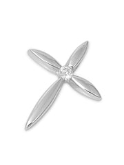 Simple Solitaire Cross Necklace for Women, Sterling Silver Christian Theme