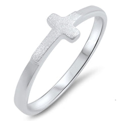 Small Silver Sideways Cross Ring with High Polish Finish and Gift Box