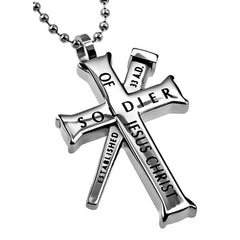 2 TIMOTHY 2:3,4 Cross and Nail Necklace with Bible Verse, Stainless Steel