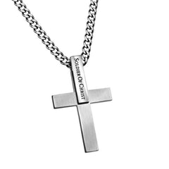 SOLDIER OF CHRIST Bible Verse, Simple Cross Pendant with Stainless Steel Curb Chain